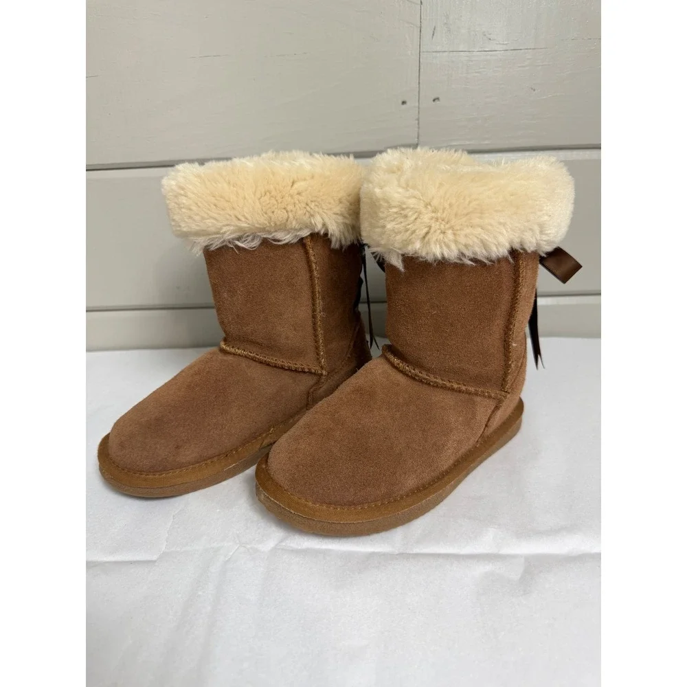 Lamo Winter Boots‎ Youth 13Y Chestnut Brown Suede Faux Fur Bows DFL50002369
